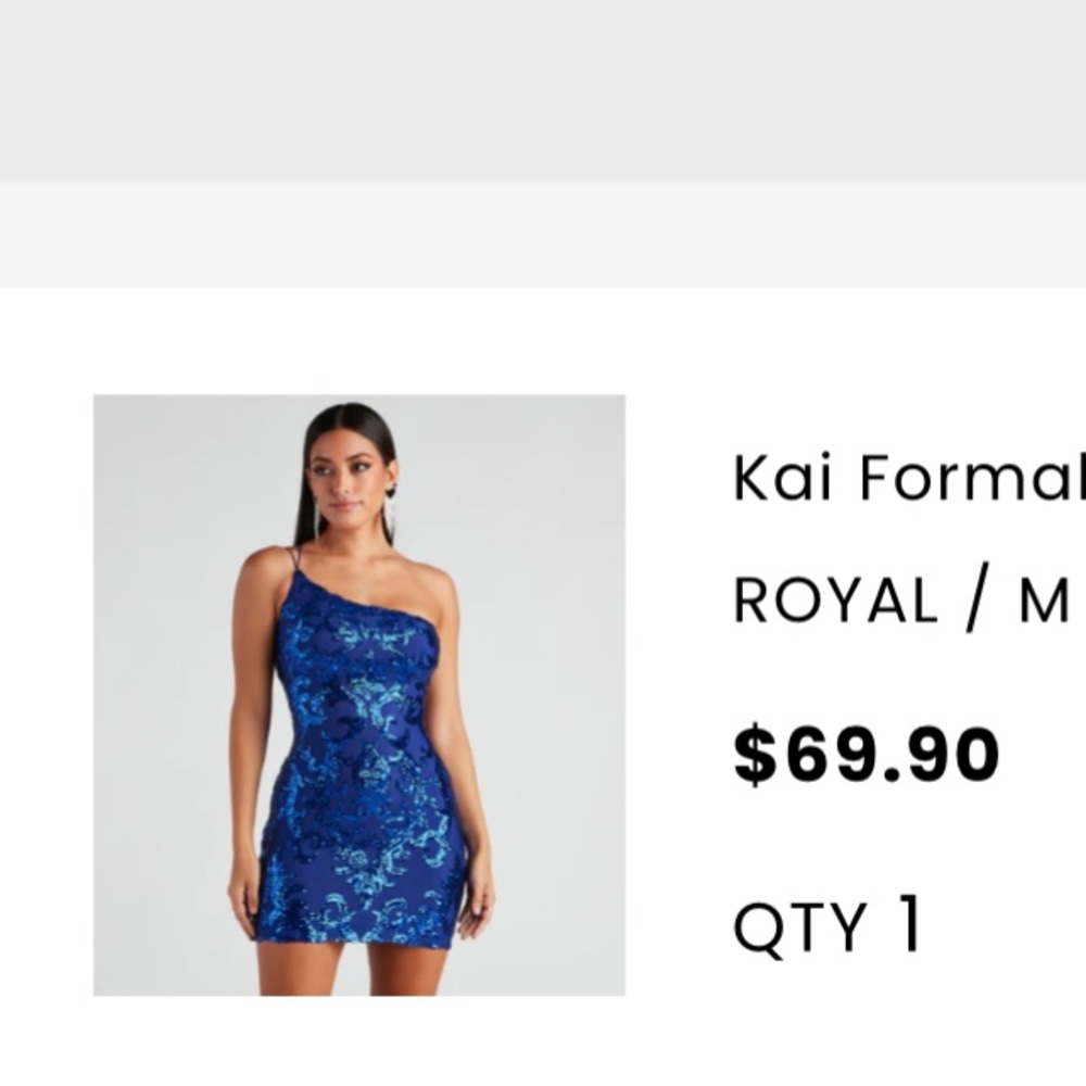 Kai One strap blue sequin short party dress. Size medium